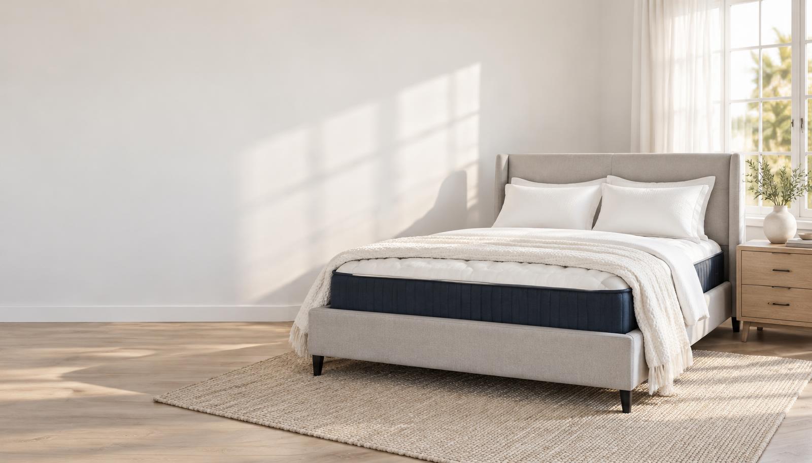 An inviting bedroom with a plush mattress and bright morning light